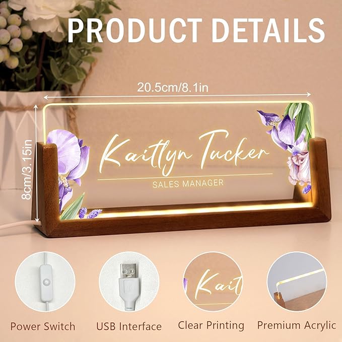 Desk Name Plate Personalized, Custom Office Light Up Name Plate for Desks, Desk Decorations for Women Men Office, Employee Appreciation Gifts for Coworkers