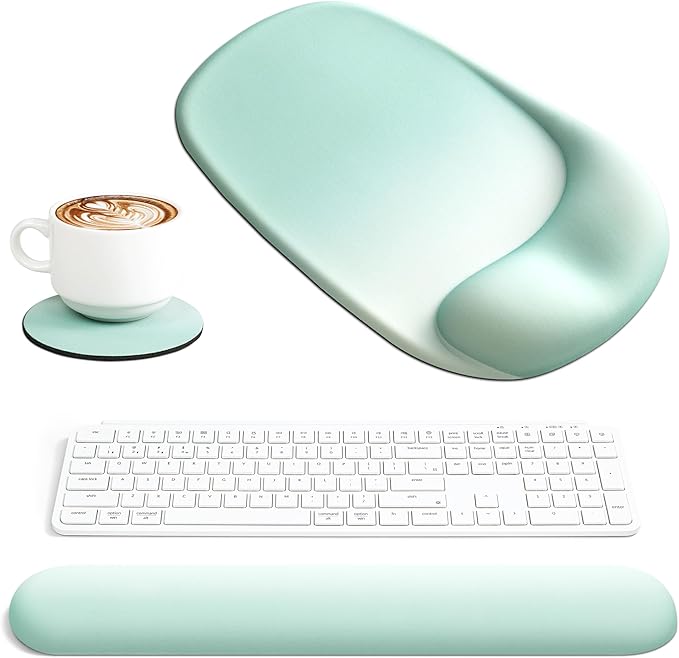 Ospelelf Wrist Rest for Keyboard and Mouse Ergonomic Mouse Pad with Wrist Support Memory Foam Wrist Rest for Computer Keyboard,3-in-1 Gel Mouse and Keyboard Pad for Office Green Gradient