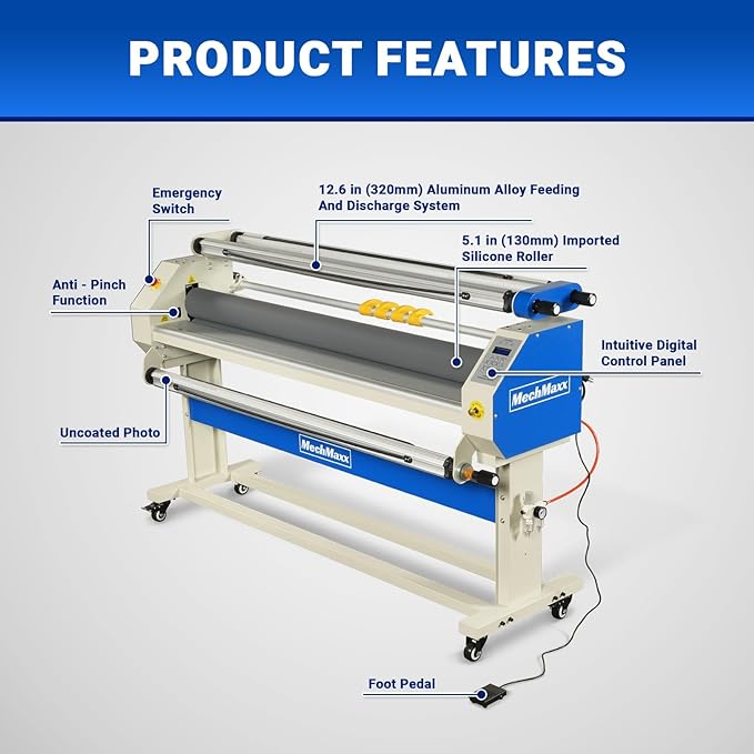 65" Full-Auto Cold & Heat Assisted Laminator Machine with 4 Trimmers, Max Speed 40ft/min, 63" Max Width, 1.1" Max Thickness, Infrared Heating, Digital Control for Vinyl Graphics, Inkjet Prints,1700-B2