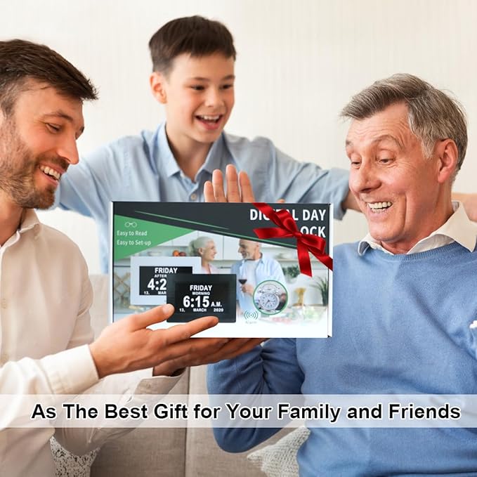 7 Inch Extra Large Day Date Time Digital Day Calendar Clocks with Auto-Dimming 12 Alarm Reminders Dementia Clock for Senior Elderly impaired Vision Memory Loss