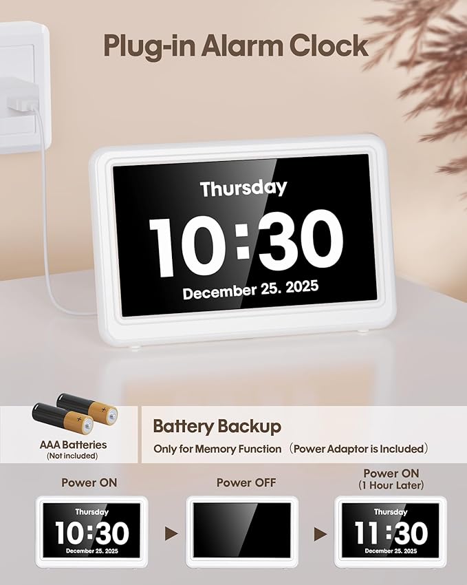 Digital Clock with Date and Week for Seniors, Alzheimer's Dementia Clock with 20 Alarms and 6 Medicine Reminders, 12 Display Modes Large Font Digital Calendar Alarm Clock for Vision Impaired(7 Inch)