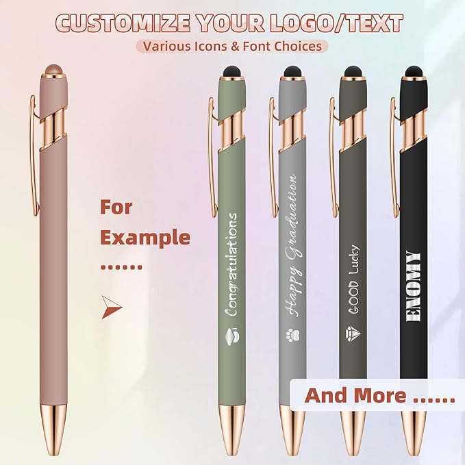 50 Pack Personalized Custom Pens with Stylus Bulk Ballpoint Pens Engraved with Logo Text Name for College Business Promotion Graduate Wedding Birthday Christmas (Black)