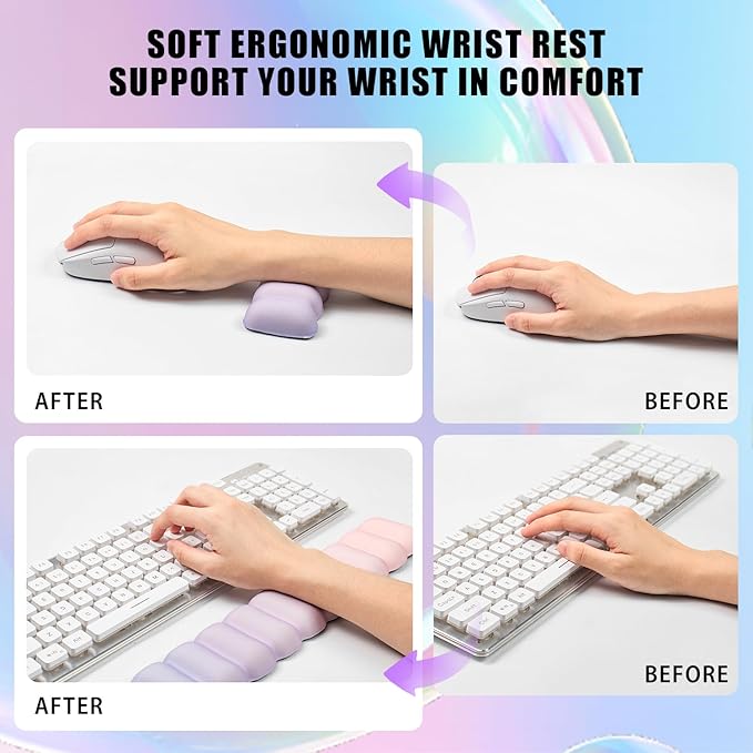 Keyboard and Mouse Wrist Rest Set - Ergonomic Cute Wrist Rest for Keyboard, Wrist Support for Mouse, Soft Memory Foam Wrist Support for Laptop, Mac, Office, Work, Gaming