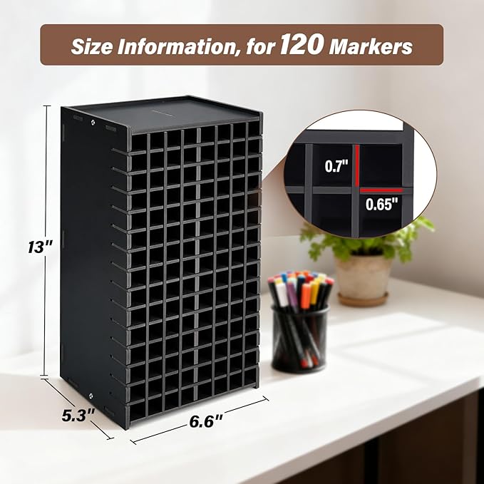 Marker Organizer,120-Slots Marker Holder with Adjustable Divider, Desk Marker Storage Organizer for Pens Colored Pencils Art Brushes Home Office Art Room and Classroom