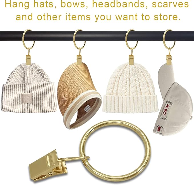 LLPJS 40 Pack Curtain Rings with Clips, Curtain Clip Rings Hooks, Bow Hanger Clips for Hanging Drapery Drapes Bows, Ring 1.26 inch Interior Diameter, Fits up to 1" Rod, Gold