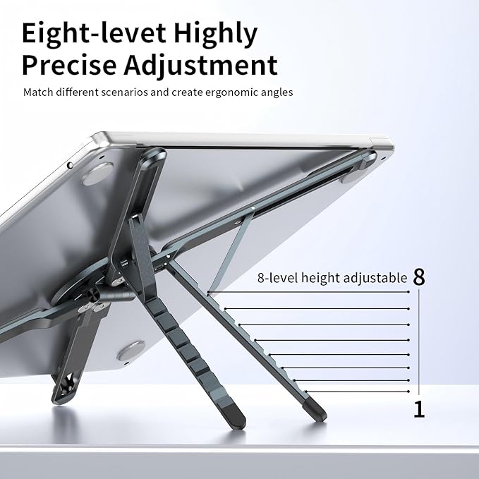Adjustable Laptop Stand for Desk, MagSafe Compatible Portable Foldable Computer Riser for MacBook, iPhone, iPad, Tablet - Lightweight Aluminum, N52 Magnetic Grip, Perfect for Office, Home, Traveling
