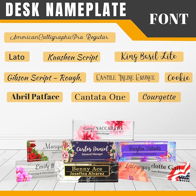 Personalized Desk Name Plate for Her, Custom Acrylic Name Plate, Boss Coworker Gift, Promotion Gifts, Office Decor Desk Plaque (Peach Blossom) 731