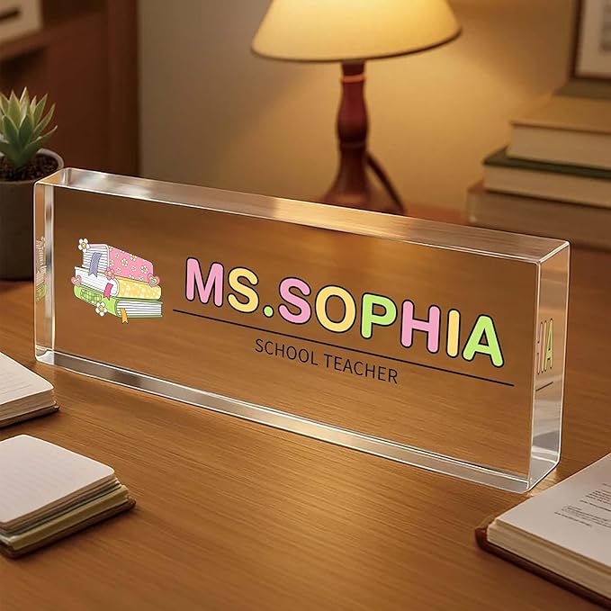 Custom Desk Name Plate, Teacher Name Plate for Desk, Office Decor for Women, Coworkers, Employee (S8)