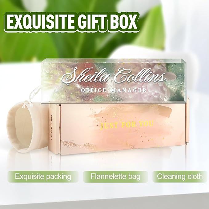 Custom Name Plate - Acrylic Desk Name Plate Personalized, Office Decor, Employee Appreciation Gifts, Funny Office Gifts for Coworkers Boss Teacher (Hazy Flower)