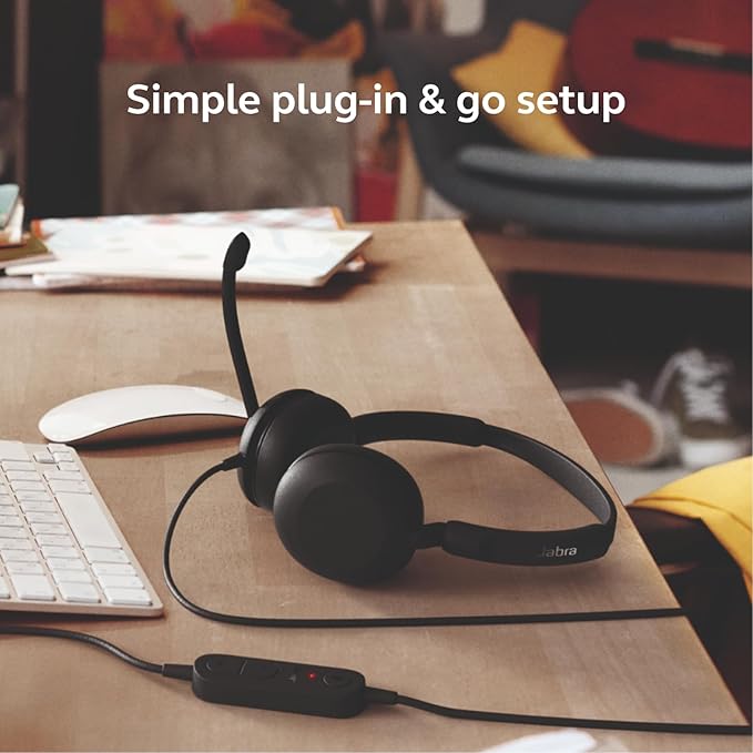Jabra Evolve 10 Wired Headset with Noise-Cancelling Microphone for PC/Laptop Use, Easy USB-A Setup, TCO Certified, Lightweight Design, Inline Call/Volume Controls for Online Meetings, Black