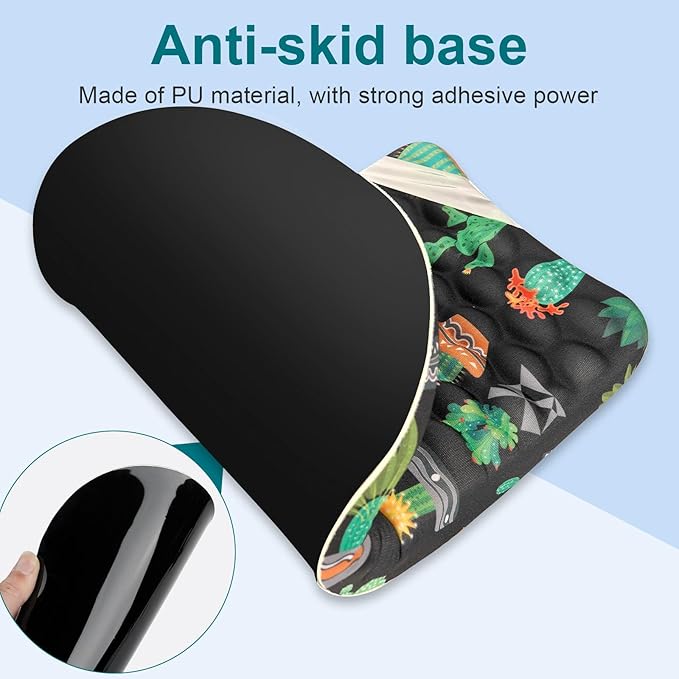 Ergonomic Wrist Mouse Pad with Massage Design, Wrist Rest Pain Relief Mousepad with Memory Foam Non-Slip PU Base, Mouse Pad with Wrist Support for Wireless Mouse & Desk, Y Potted Cactus