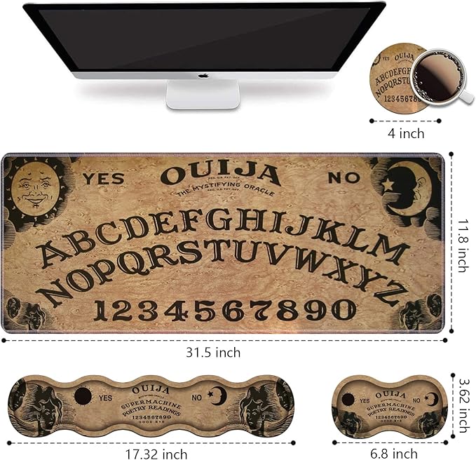 Ergonomic Keyboard Wrist Rest & Mouse Pad Wrist Rest Set, Large XXL Gaming Mousepad 31.5"x 11.8", Memory Foam, Easy Typing Pain Relief, Multifunctional Desk Mat for Office & Home, Retro Ouija Board