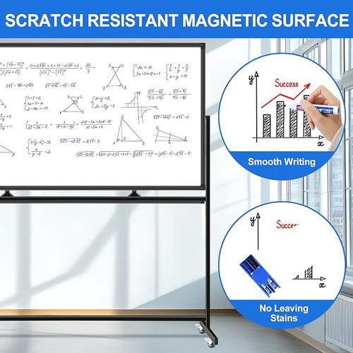 4'x8' Large Dry Erase White Board with Rolling Stand 96"x48" Double-Sided Mobile Magnetic Whiteboard on Wheels, Including 3 Magnetic Erasers, 7 Markers, 30 Magnets
