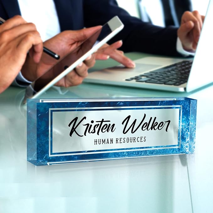 Custom Name Plate for Desk, Desk Name Plate Personalized, Office Decor for Women Men, Acrylic Desktop Accessories, Office Gifts for Coworkers Boss Teacher, Employee Appreciation Gifts (Blue Sea)