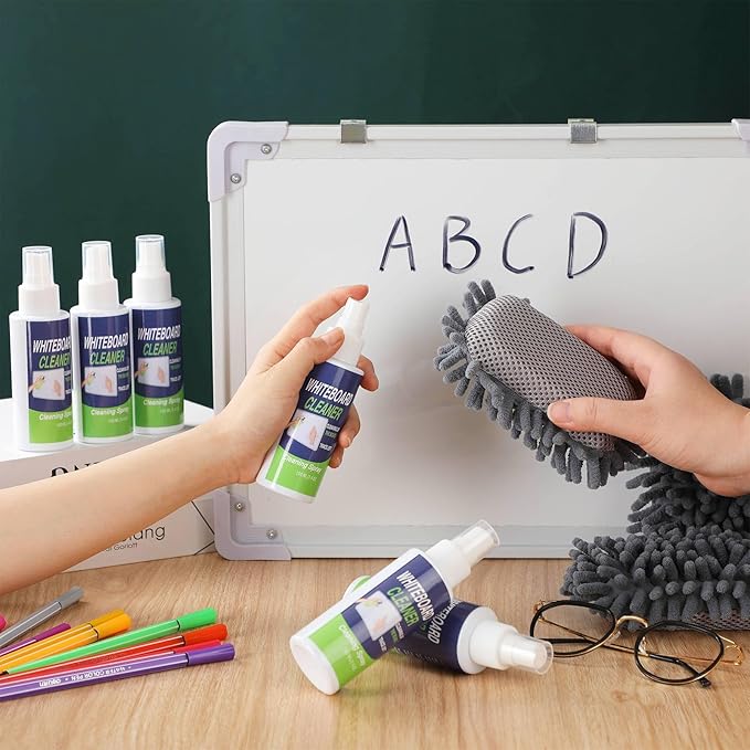 6 Pack Whiteboard Cleaner 3.4 Fl oz White Board Cleaning Spray Dry Erase Board Cleaner with Microfiber Shag Whiteboard Eraser Removes Stubborn Marks from Chalkboard(Colorful)