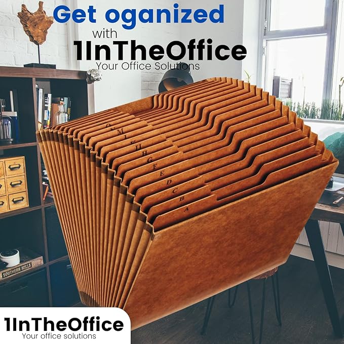 1InTheOffice Expanding File Folder A-Z, Alphabetical File Organizer, Accordion File Organizer, 21-Pocket Expanding File Folder, Letter Size
