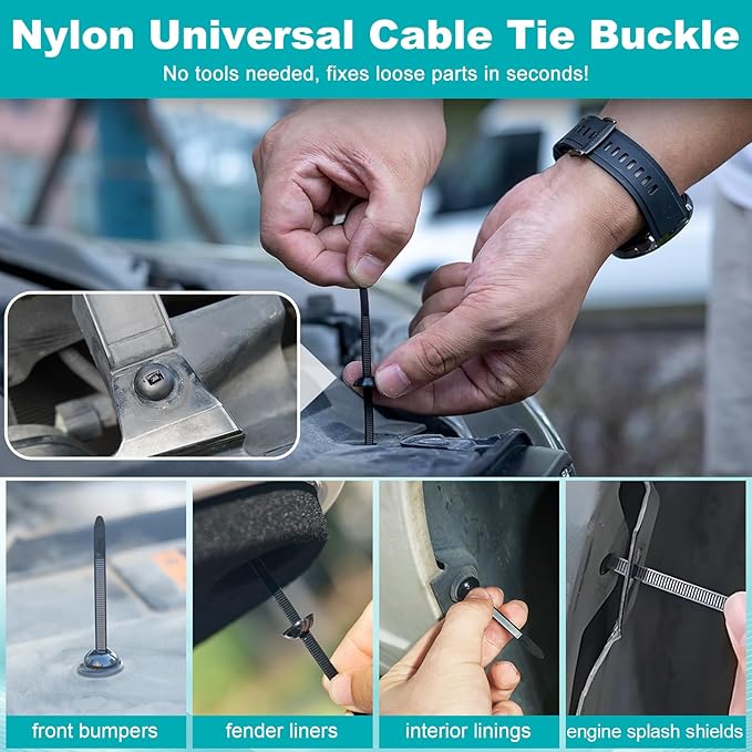 Haiou 100 Pcs 4.1" Heavy-Duty Nylon Universal Cable Tie Buckle Cable Ties- Self-Locking Zip Ties for Car, Home, Office & DIY Projects