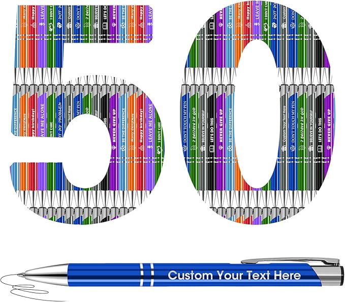 ENOMY 50 Pcs Personalized Pens Bulk Custom Pens with Logo Text Name Black Ballpoint Pens Inspirational Writing Pens, Gift for Teacher Student College Office Wedding Christmas Birthday