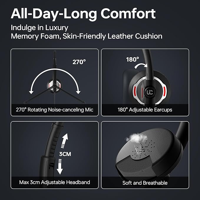 Blucalm Wired Headset with Mic for PC/Laptop, Noise Canceling Headphones with Mic/in-line Control for Teams, On-Ear USB Computer Headset with Microphone for Home/Office/Call Center, Black 10Pcs