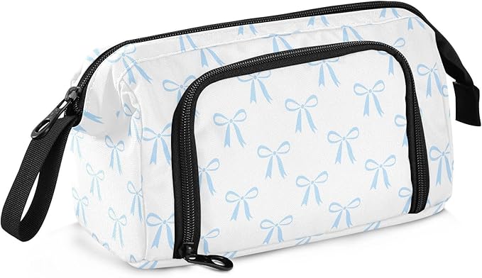 Bow White Pencil Case Pouch Big Capacity Pencil Bag Box Organizer Pen Case with Compartmens Stationery Organizer for Girls Boys Adults Women School Office