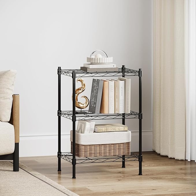 3-Tier Heavy Duty Wire Shelving Unit with Lockable Wheels, Metal Storage Rack for Garage, Pantry, Kitchen & Living Room, 39.4" H × 36.9" L × 18.6" D