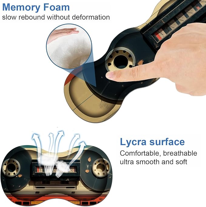 Ergonomic Keyboard Wrist Rest & Mouse Pad Wrist Rest Set, Large XXL Gaming Desk Mat 31.5"x 11.8" with Memory Foam, Easy Typing Pain Relief for Office & Home, Retro Tape Recorder