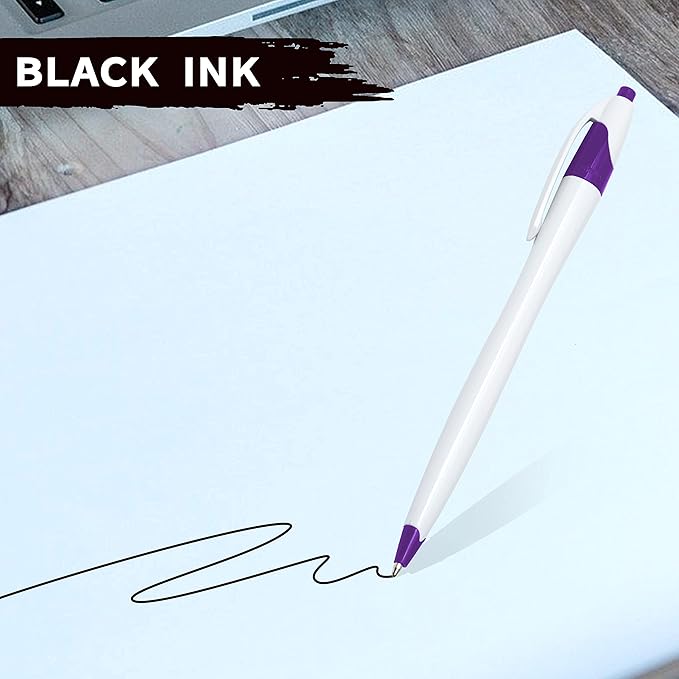 DISCOUNT PROMOS Slim Curvy Ballpoint Pens Set of 10, Bulk Pack - Black Ink, Retractable, Great for Office, School, Tradeshows - Purple