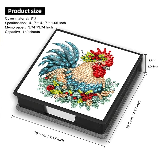 Chicken Diamond Painting Note Box,Memo Paper Storage Box Diamonds Art,Sticky Note Pad Holder Diamond Art,Diamonds Painting Memo Pad For Office Desk