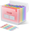 ThinkTex Accordion File Organizer, 12 - Pocket Expanding File Folders for Paper Receipts, Bills&Taxes Organizer, Letter/A4 Size Document Holder for School, Office, Home with Colorful tabs- Pink