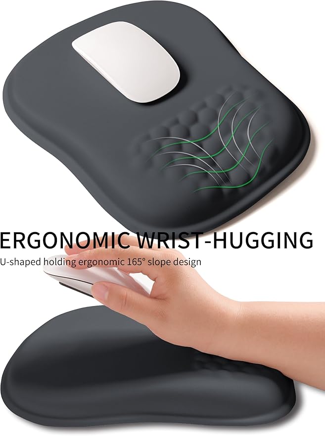 Hokafenle Ergonomic Wrist-Hugging Mouse Pad Wrist Support, U-Shaped Holding Wrist Rest Mousepad for Carpal Tunnel Pain Relief with Cushioned Memory Foam Slope Massage Bulge (10.2x8.3 in,Dark Grey)
