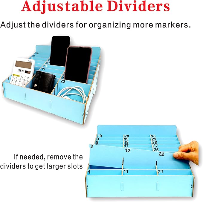 OFCAD 30-Grid Cell Phone Holder with Number Stickers Desktop Organizer Storage Box for Classroom Office(Pink)