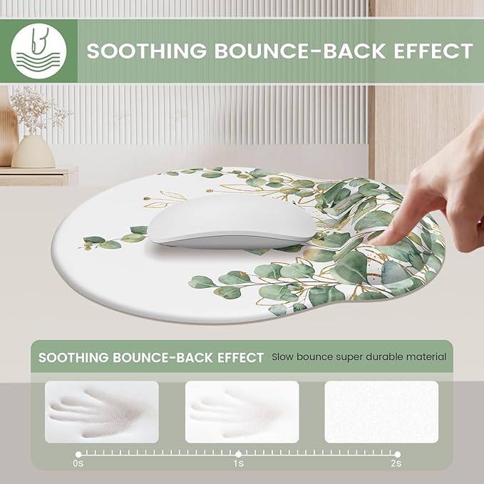 iLeadon Ergonomic Mouse Pad Set with Wrist Support, Easy Typing & Pain Relief, Non-Slip Base for Computer Home, Eucalyptus