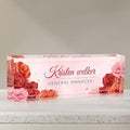 Desk Name Plate Personalized, Custom Name Plates for Desks, Office Desk Decor, Rose Design Clear Acrylic Glass Block, Personalized Office Gifts for Women Men Boss Teachers Coworkers Appreciation Gifts