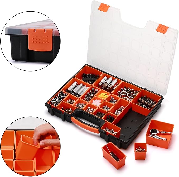 EMENTOL 2PCS Multi-Purpose Portable Organizer Box Set with 44-Removable Compartments, 2 Pieces Professional Boxes with Dimension 16.2"L*13"W*2.3"H