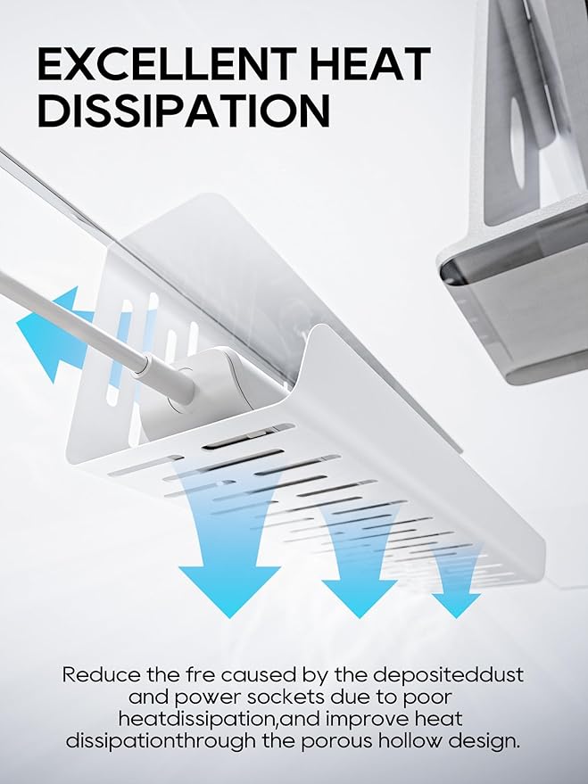 NODOCA No Drill Under Desk Cable Management Tray, 14'' Wire Management, Punch-Free Clamp on, Metal Cable Tray, Wire Organizer Under Desk, Under Desk Basket for Office and Home, White(2 Packs)