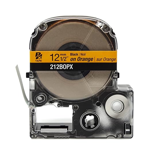 Epson LABELWORKS 212BOPX Genuine PET (Polyester) Tape Cartridge - Black on Orange Label Maker Tape - 1/2" (12MM) Wide, 30'