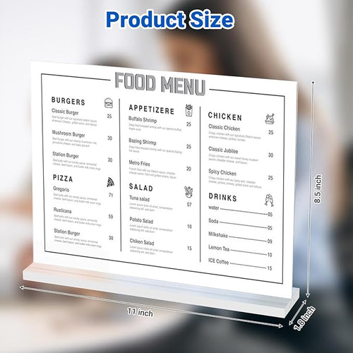 10 Pack Acrylic Sign Holder 11 x 8.5 Horizontal, Double-Sided Clear Sign Holder Plastic Stands for Display, T Shape Acrylic Table Sign Stands for Office Store Restaurants Wedding Party Decoration
