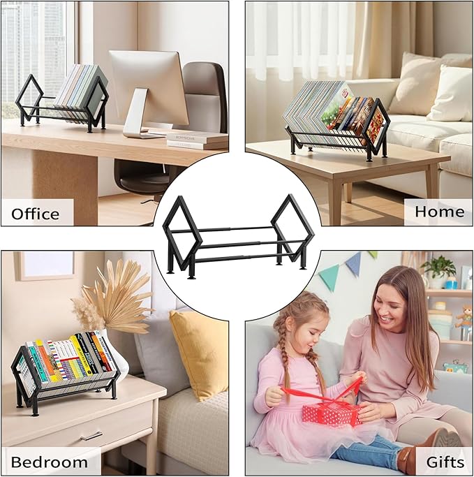 Adjustable Desktop Bookshelf Organizer, Set of 2 Tilting Tabletop Bookshelf in Office Home/Bedroom, Vinyl Record Storage Holder Book Rack for Magazine/CDs/Books/Vinyls Display