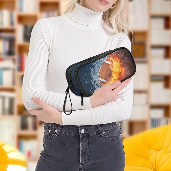 American Football Pencil Case Box Boys Girls Large Pencil Pouch with Zipper Compartments Big Capacity Stationery Pen Bag Organizer for Kids Teens Adults School