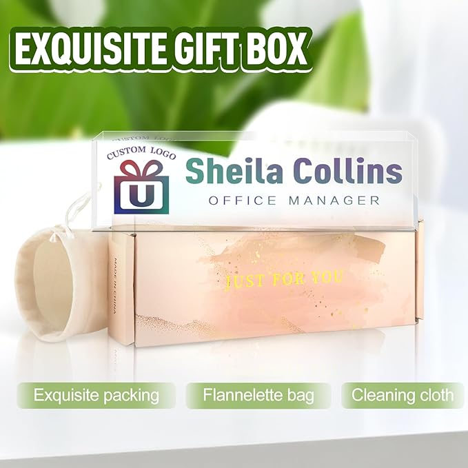 Custom Acrylic Name Plate for Desk, Employee Appreciation Gifts, Office Decor, Personalized with Logo/Photo