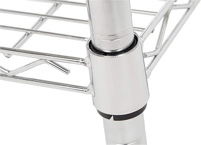 Amazon Basics 3-Tier Metal Basket Rolling Cart with Wood Top, Silver