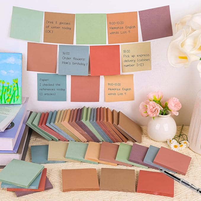 60 Pack Vintage Sticky Notes 3x3 12 Retro Colors Posted Note Adhesive Paper Memo Pads 56 Sheets/Pad Self-Stick Note Bulk Easy to Stick for Back to School Teacher Student, Office Supplies