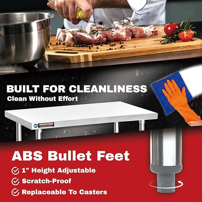 DuraSteel 30x72 Stainless Steel Work Table - NSF Commercial Prep Metal Table - Outdoor Pizza Oven Stand w/Under Shelf - Kitchen Island Laundry Utility Garage Microwave Stand Large Rolling Storage Cart