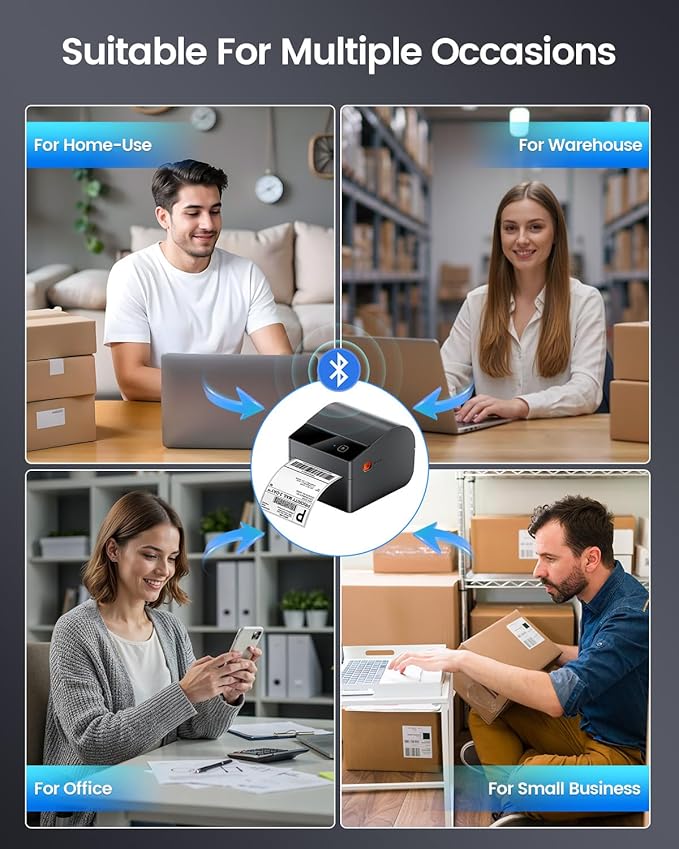 ASprink Bluetooth Shipping Label Printer 4x6, 2025 Upgraded Thermal Label Printer with Built-in Paper Bin, Thermal Printers for Small Business & Shipping Packages, Compatible with Amazon, Tiktok, USPS