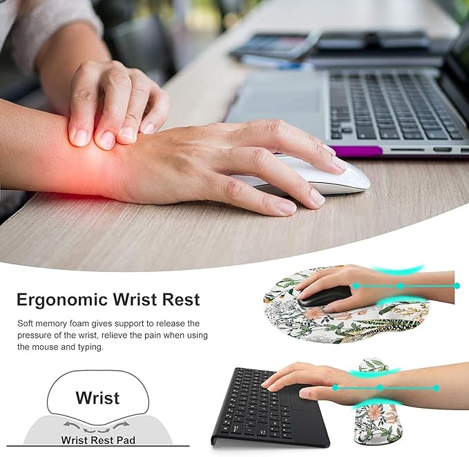 Keyboard Wrist Rest and Mouse Pad, Ergonomic Memory Foam Mouse Pad Wrist Support, Non-Slip & Pain Relief Mouse Pad and Keyboard Wrist Support, Comfortable Mousepad with Wrist Rest for Home, Office