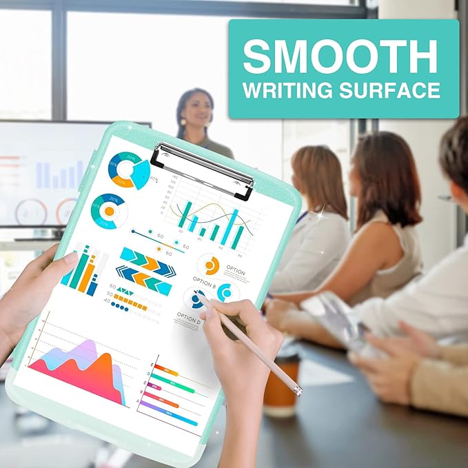 Sooez Glitter Clipboard with Storage, High Capacity Clip Boards 8.5x11 with Pen Holder, Cute Clipboards with Low Profile Clip, Sparkle Plastic Organizer Case Box for Women & Kids, Side Opening