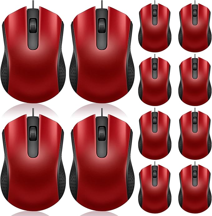 Hoteam 12 Pcs Black Wired Computer Mouse Bulk Cord USB Computer Mice Ergonomic Wired Mouse for Pcs, Computers, Laptops, Gaming Office Home Supplies