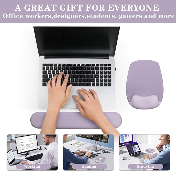 Wrist Rest Support for Mouse Pad and Keyboard Set, Ergonomic Gel Computer Keyboard Wrist Rest with Memory Foam for Long Hours of Work, Gaming, Studying-Relieve Wrist Pain (Purple)
