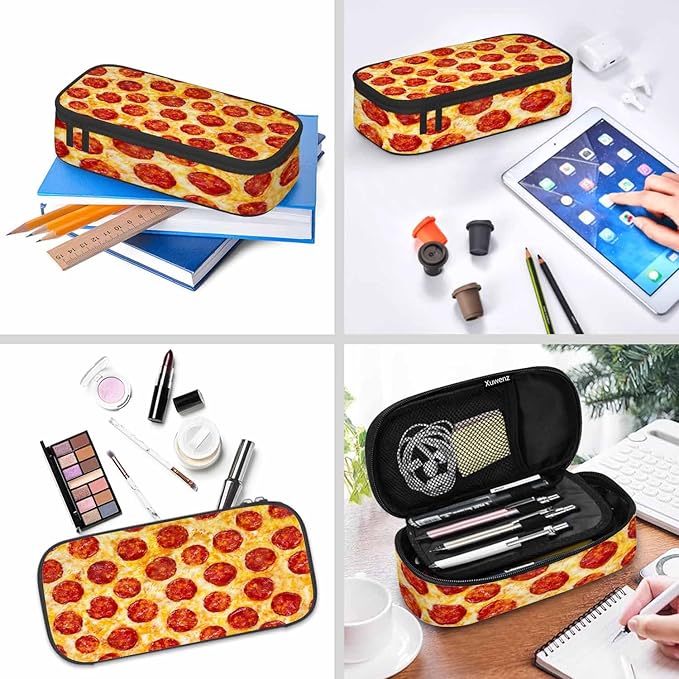 Cheese Pizza Pencil Case Fantasy Delicious Food Circle Pencil Bag Pouch Box Organizer for College Student Teen Adults
