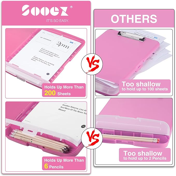 Sooez Clipboard with Storage, High Capacity Nursing Clip Board 8.5 x 11 with Pen Holder & Low Profile Clip, Plastic Clipboards Case Box, Teacher Must Haves School Office Supplies,Letter Size/ A4